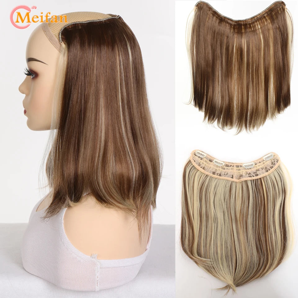 MEIFAN Synthetic Long Straight U-Shaped Half Wig Hair Clip in One-piece Hair Extension Invisible Natural Fake Hairpiece for Wome