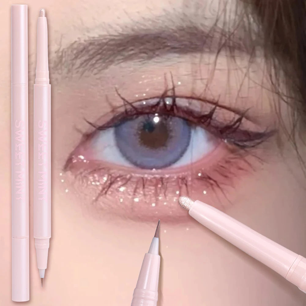 Double Head Matte Pink Lying Silkworm Pen Waterproof Lasting Brightening Glitter Natural Eyeshadow Pen Korean Makeup Cosmetic ﻿