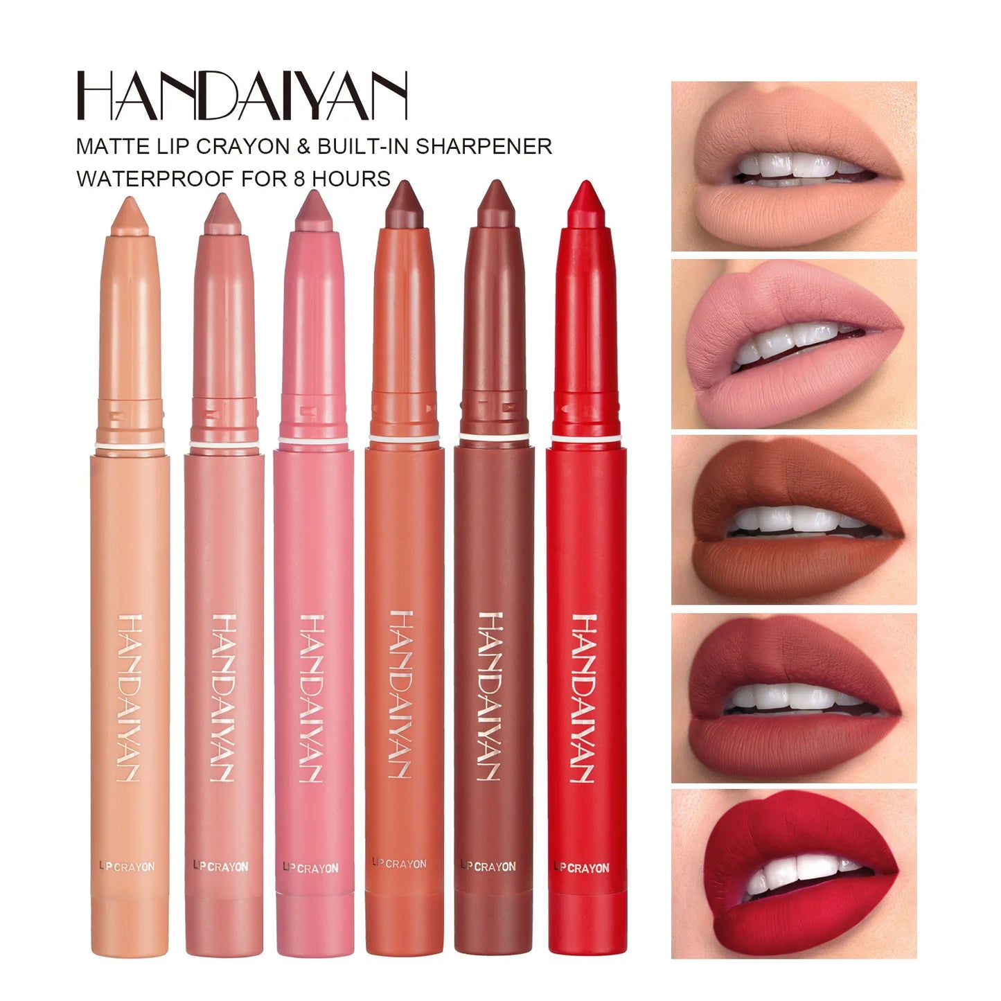 Handaiyan 12 Colors Lip Liner Matte Waterproof Velvet Nude Lipstick Pencil Sexy Red Brown Pigments Makeup Long Lasting