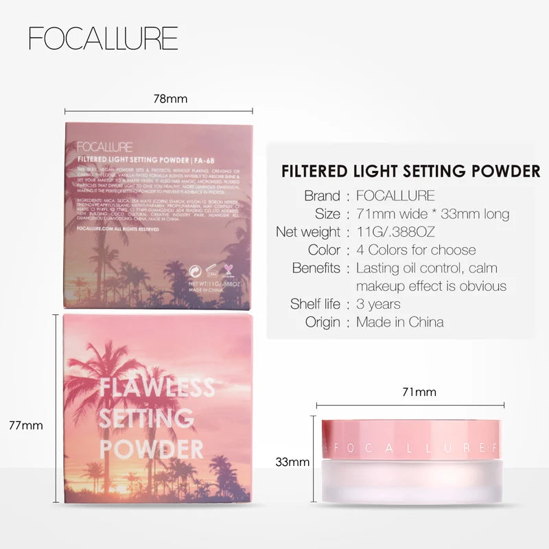 FOCALLURE 4 Colors Matte Loose Powder Waterproof Oil-control Minerals Makeup Setting Powder Finish Face Cosmetics for Women