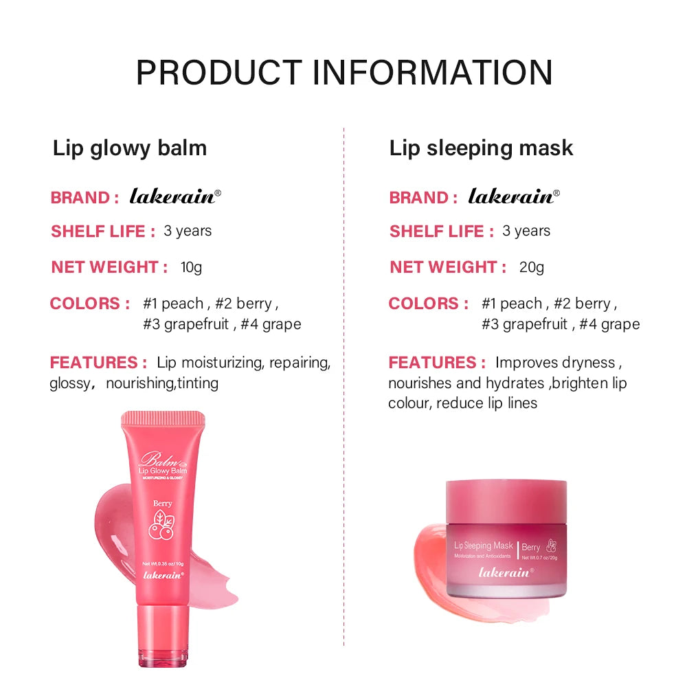 Moisturizing Lip Care Kit Lip Glowly Balm Sleeping Lip Mask Deep Hydrate Night Sleep Mask Reduce Lip Lines Remove Dead Skin