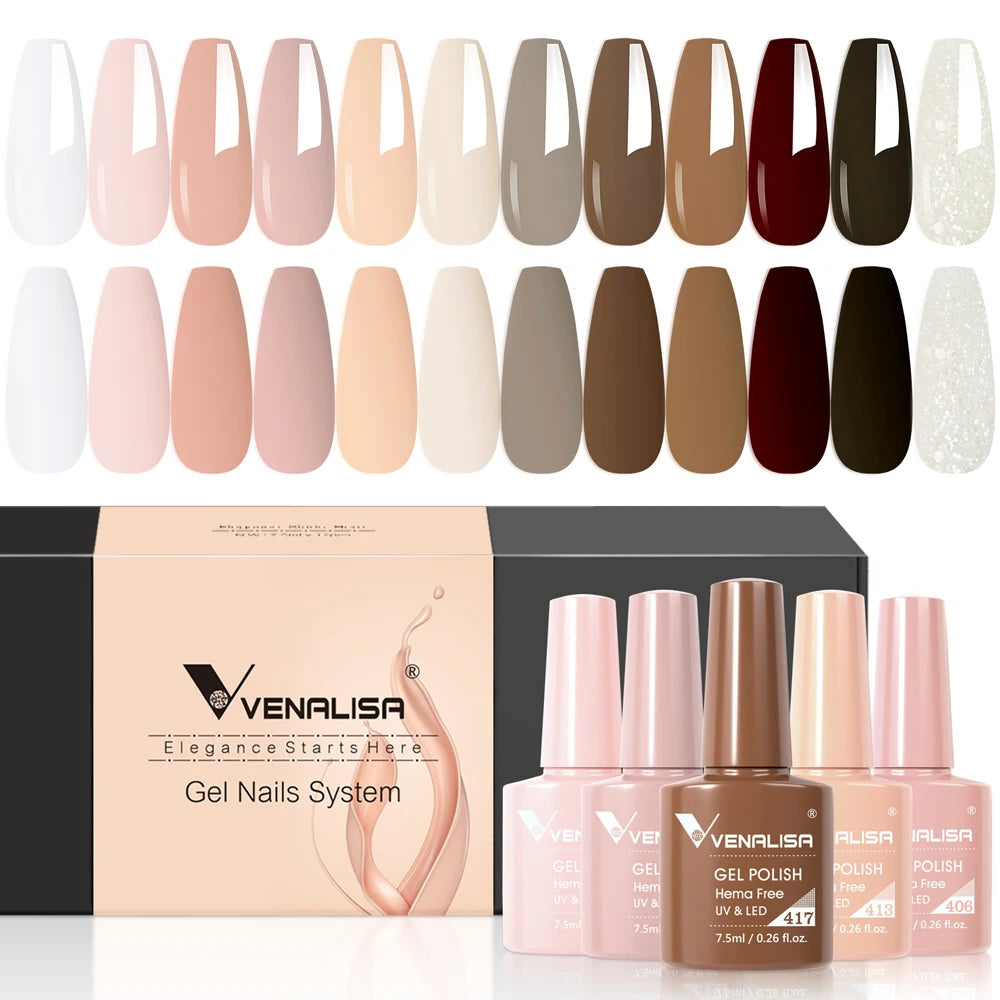 6/12pcs/lot Venalisa Gel Nail Polish New Arrival VIP Kit Nude Natural Color Series Brown Earth Coffee Rubber Base Coat Jelly Gel