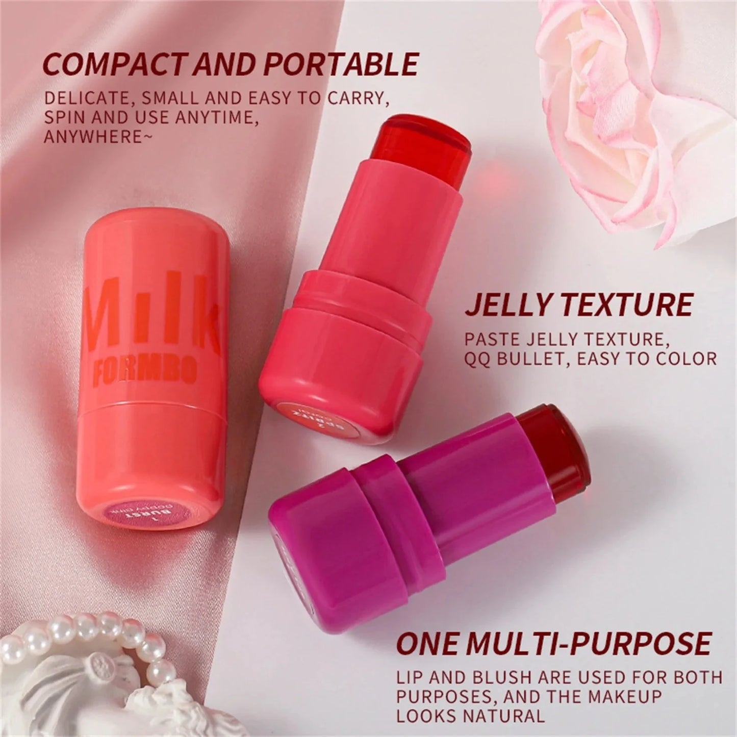 Jelly 4-color Lip Gloss Durable Nature 3-in-1 Milk Blush Stick Multifunctional Matte Blush Korean Transparent Lip&cheek Makeup