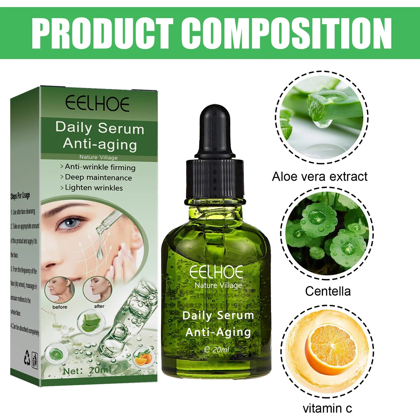 EELHOE Daily Serum Anti-Aging Essence Moisturizing Nourishing Lift And Tighten Suitable For Sensitive Skin Care Product