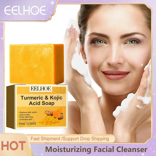 Turmeric Face Whitening Soap Anti Acne Pimples Removal Dark Spots Lightening Kojic Acid Cleansing Soaps Moisturizing Facial Skin