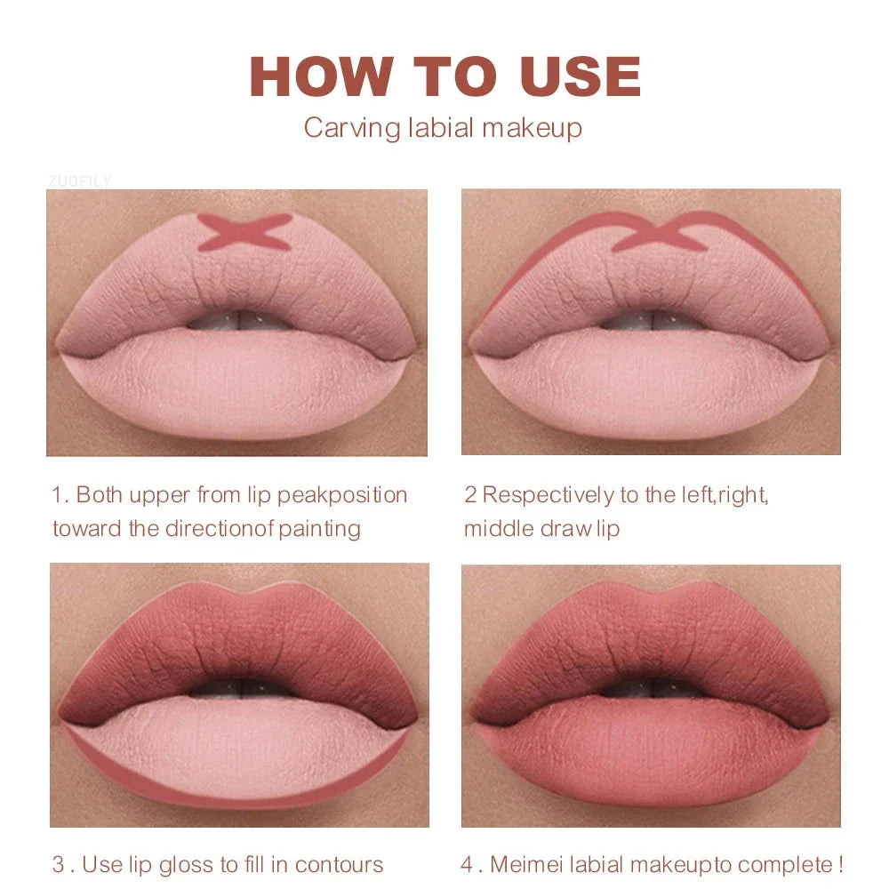 12 Colors Matte Lip Liner Long Lasting Velvet Lip Tint Nude Brown Waterproof Lipstick Crayon Lip Contouring Cosmetics