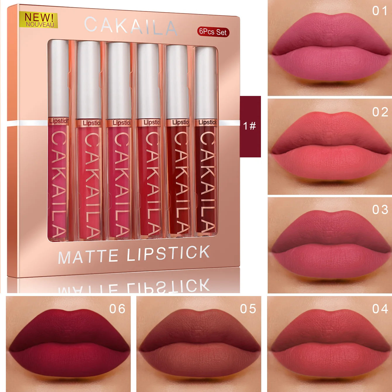 CAKAILA 6Pcs/Set Velvet Matte Lipstick 24HR Lasting Rich Matte Finish Liquid Lipstick Lip Gloss Nude Glaze Makeup Cosmetic