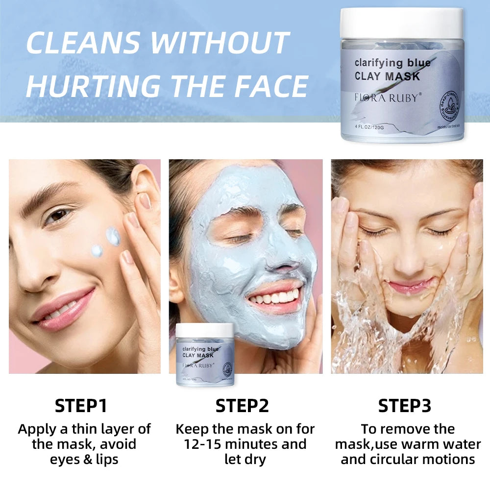 Facial Mask-Moisturizing Mud Film Skin Care Face Masks Skincare Deep Cleansing Face Mask Clarifying Blue Clay Mask 4 FL.OZ/120G