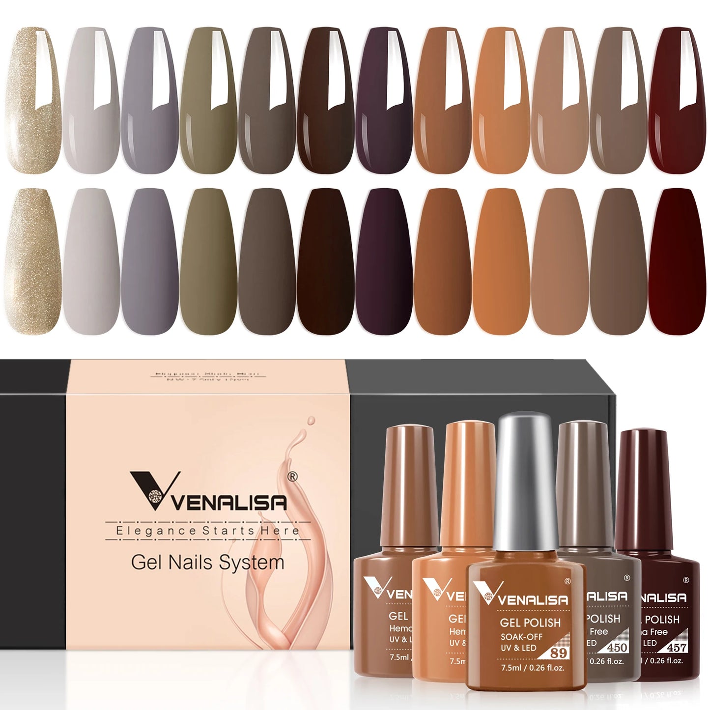 6/12pcs/lot Venalisa Gel Nail Polish New Arrival VIP Kit Nude Natural Color Series Brown Earth Coffee Rubber Base Coat Jelly Gel