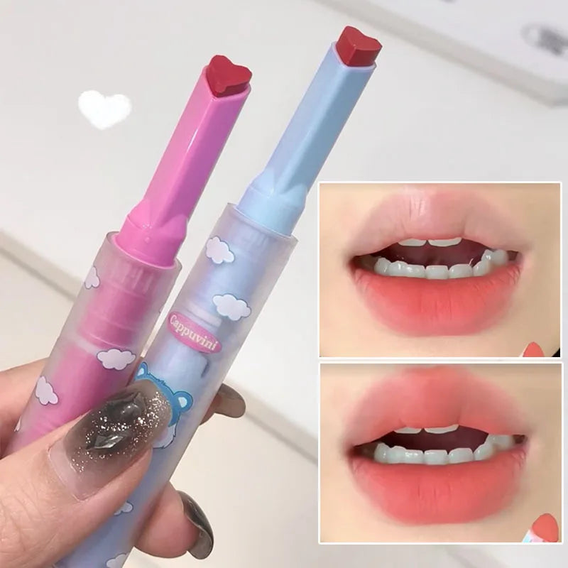 6 Colors Heart-shaped Velvet Lipstick Makeup Waterproof Non-stick Cup Matte Solid Lip Tint Pen Lasting Sexy Red Lipstick Pencil