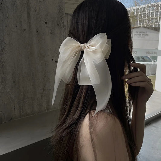 Korea Women Black White Yarn Bow Hair Clip Bands for Women Girls Summer Clip Back Head Hairpin Fashion Girl Hair Accessories