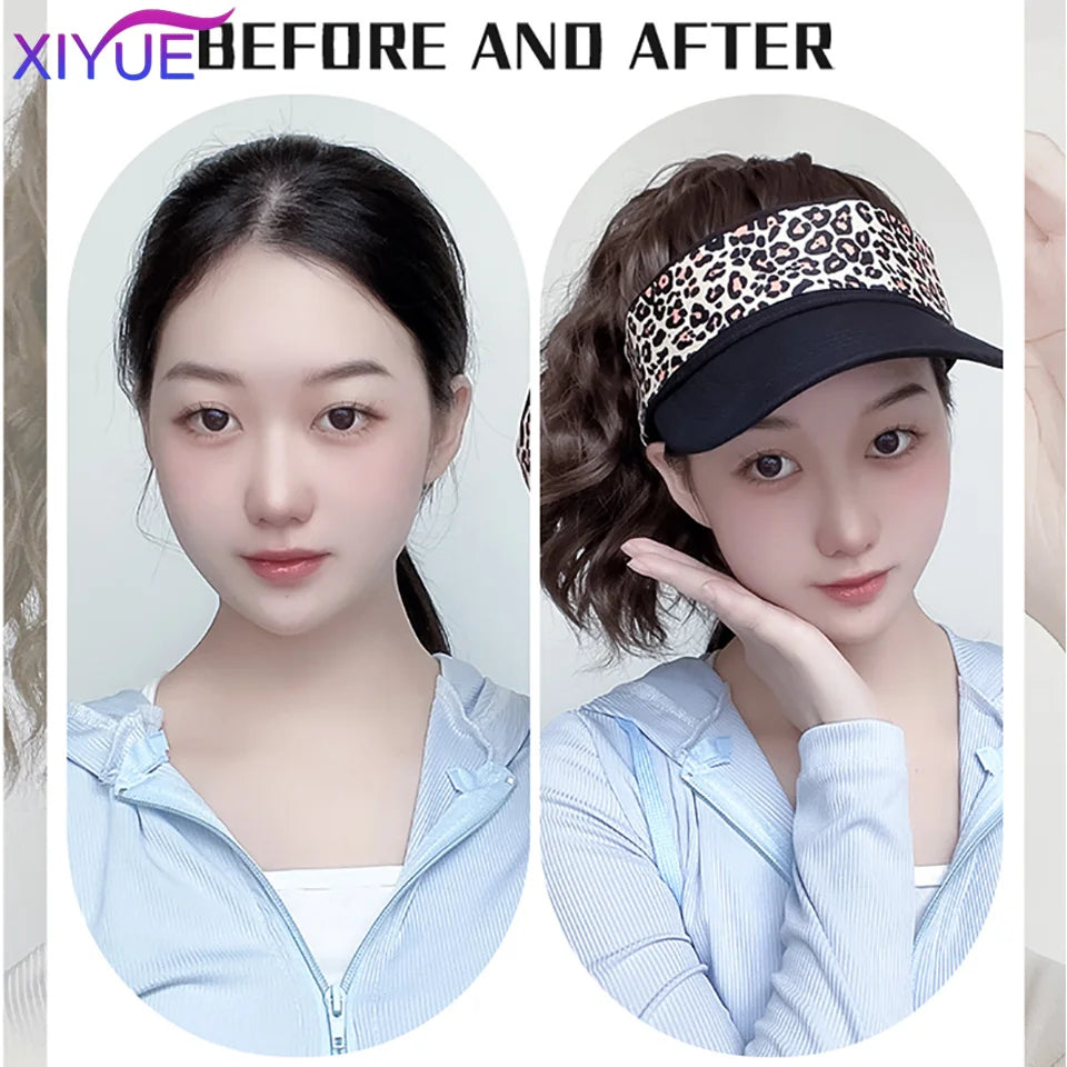 Synthetic Natural Curly Hair Ponytail Extension Wig Straight Travel Beach Shade Baseball Cap All-in-one Easy to Wear Hat Wig