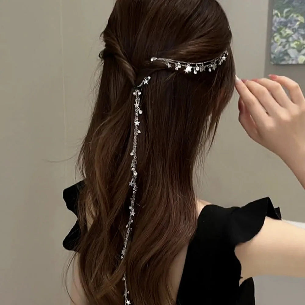 Fashion Rhinestone Chains Tassel Braided Hair Chain Shining Wig Ponytail Hair Accessories For Women Hip Hop Braid Hairwear New