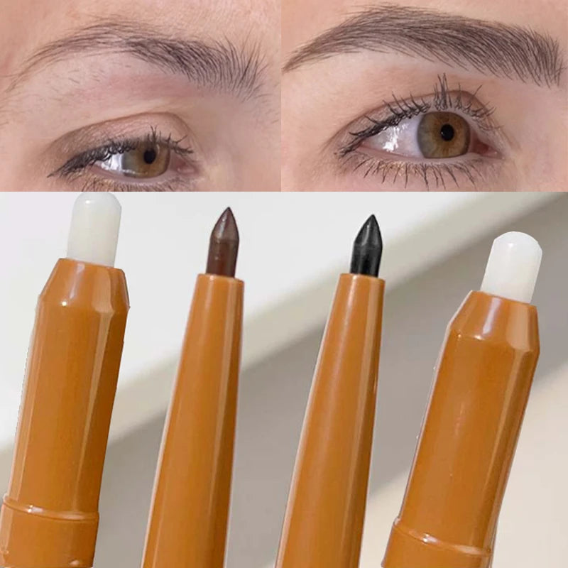 2 in 1 Eyebrow Pencil and Eyebrow Gel Waterproof Long Lasting Eyebrow Enhancers Smooth Black Brown Brow Tints Makeup Cosmetics