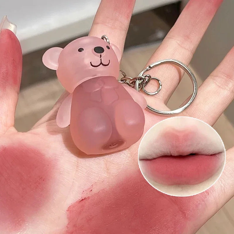 12 Colors Cute Bear Keychain Lip Mud Sexy Red Pink Matte Velvet Liquid Lipstick Waterproof Long Lasting Lips Makeup Cosmetic