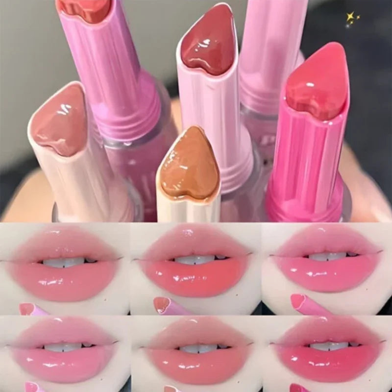 3PCS/set Waterproof Jelly Lipstick Mirror Water Heart-shaped Lip Gloss Moisturising Lipstick Pen Non-stick Cup Korean Cosmetics