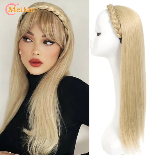 MEIFAN Synthetic Long Straight Headband Half Wig Clip in Hair Extension Fluffy Natural False Blonde Hairpiece With HairBand