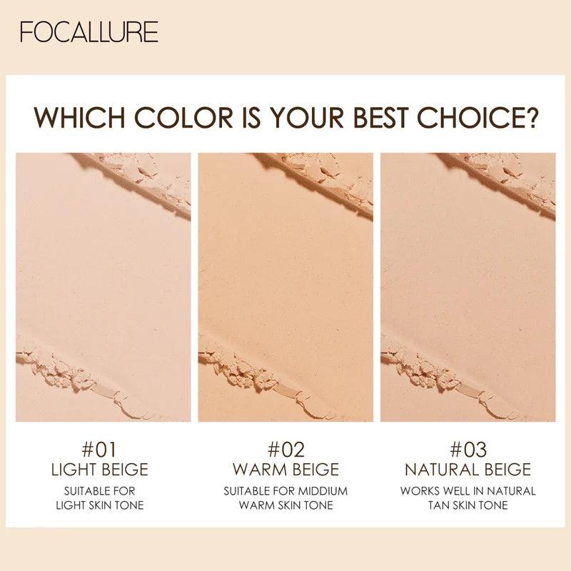 FOCALLURE Matte Pressed Powder Cosmetics Waterpoof Oil-control 24 Hours Long Lasting Smooth Face Makeup Setting Compact Powder