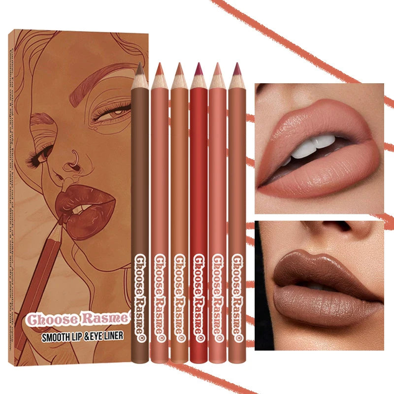 6pcs Lip Liner Pen Set Waterproof Sweat-Proof Not Easy To Fade Non-Stick Cup Nude Lipstick Pencil Matte Lipliner Makeup Tool