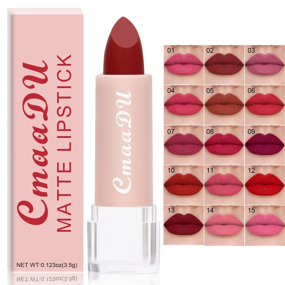 Matte Nude Lipstick Waterproof Long Lasting Non-stick Cup Sexy Red Pink Velvet Lipsticks Women Makeup Cosmetic 15 Colors