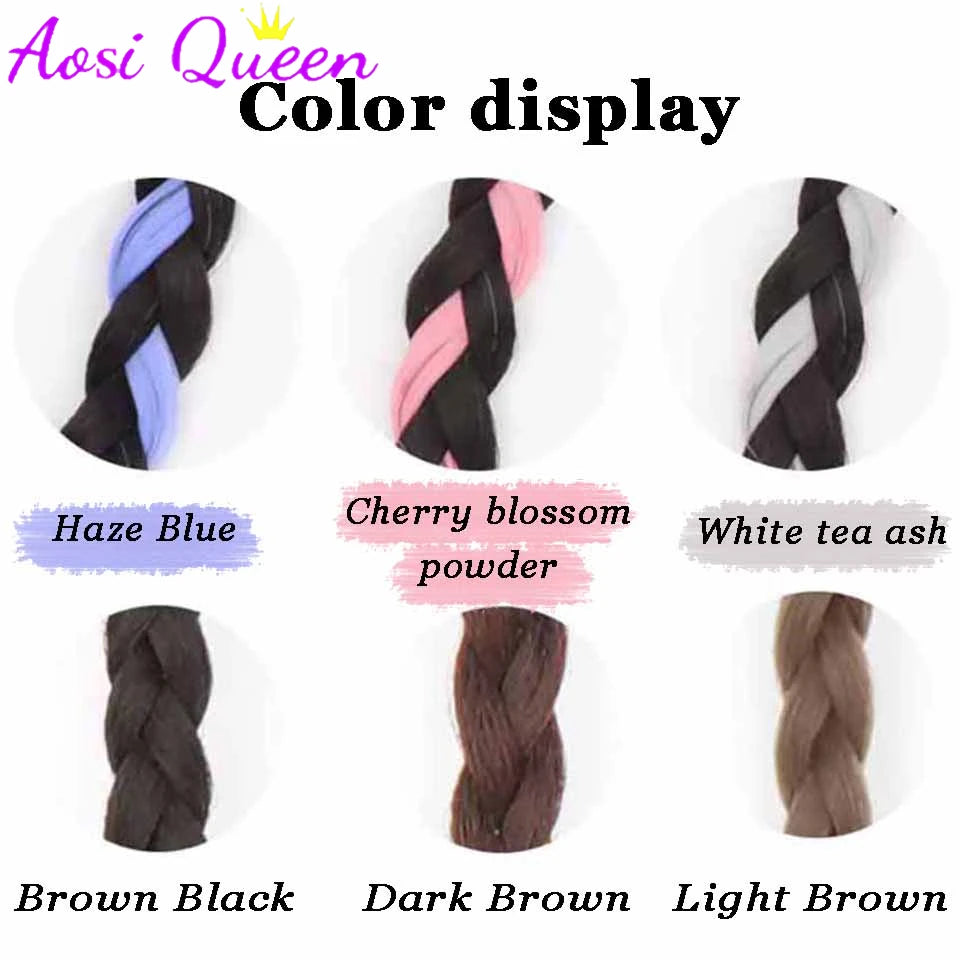 AOSI One-card Hairpin Style Braided Hair Extensions Synthetic 19-inch Highlighted Braided Double Ponytail Wig