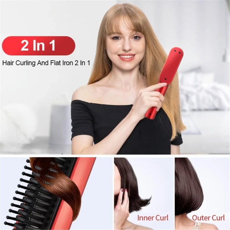 Electric Hot Comb Multifunctional Straight Hair Straightener Comb Professional Straightener Brush with Anti Scald Design