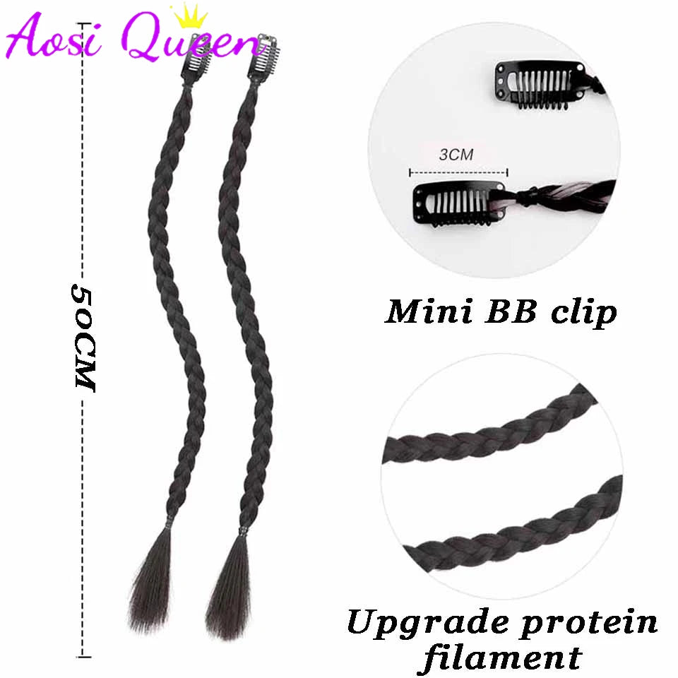 AOSI One-card Hairpin Style Braided Hair Extensions Synthetic 19-inch Highlighted Braided Double Ponytail Wig