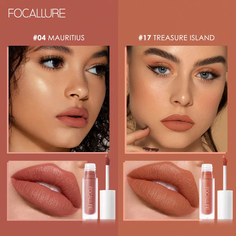 FOCALLURE Matte Velvet Liquid Lipstick Waterproof Non-stick Cup Lip Glosses Moisturizing Lightweight Lip Plumper Makeup Cosmetic