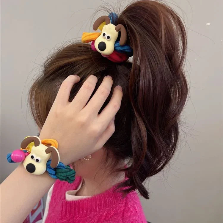 Korean Cute Dog Elastic Hair Bands Kawaii Cartoon Rainbow Hair Rope Ties Hairbands Headwear Girls Kids Hair Accessories