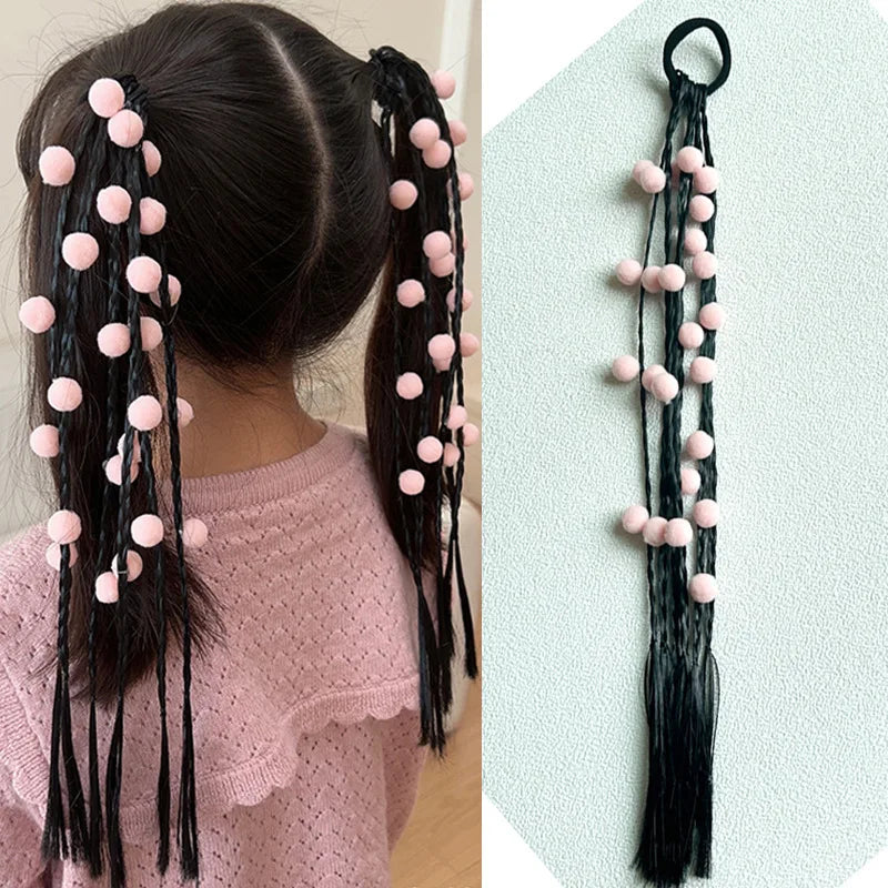 1PC Lovely Girls Color Ball Wigs Ponytail Headbands Rubber Bands Hair Bands Headwear Kids Hair Accessories Hair Ornament