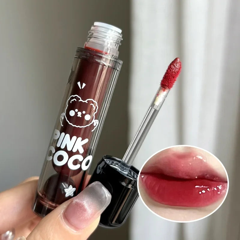 Dark Red Brown Mirror Juice Lip Gloss Non-stick Cup Waterproof Moisturizing Lasting Highly Pigmented Red Liquid Lipstick Makeup