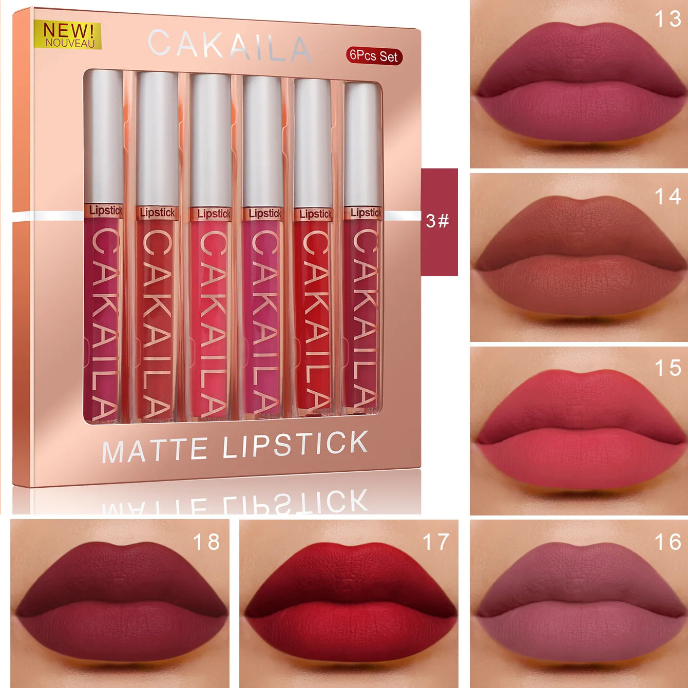 CAKAILA 6Pcs/Set Velvet Matte Lipstick 24HR Lasting Rich Matte Finish Liquid Lipstick Lip Gloss Nude Glaze Makeup Cosmetic