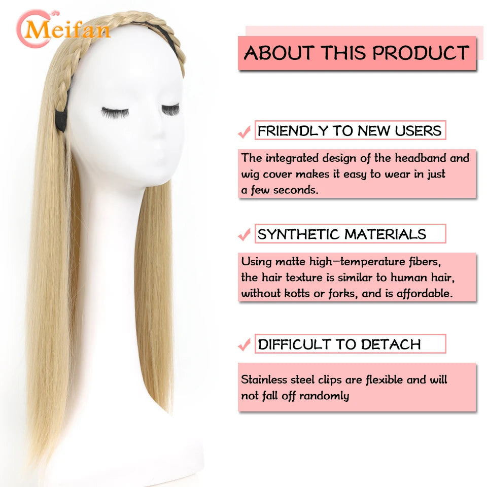 MEIFAN Synthetic Long Straight Headband Half Wig Clip in Hair Extension Fluffy Natural False Blonde Hairpiece With HairBand