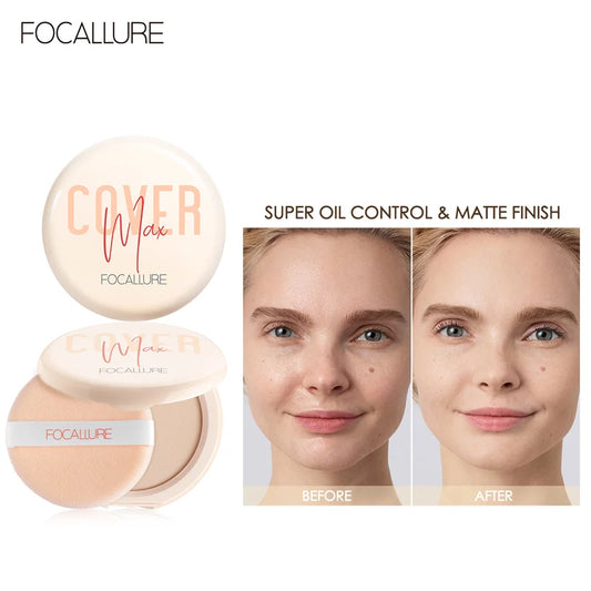 FOCALLURE Matte Pressed Powder Cosmetics Waterpoof Oil-control 24 Hours Long Lasting Smooth Face Makeup Setting Compact Powder