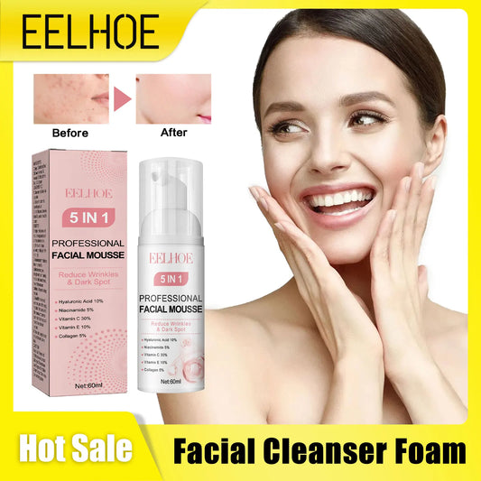 EELHOE Nicotinamide Facial Cleanser Foam Oil Control Deep Moisturizing Collagen Clean the Face Foam Cleanser for Face Cleaning