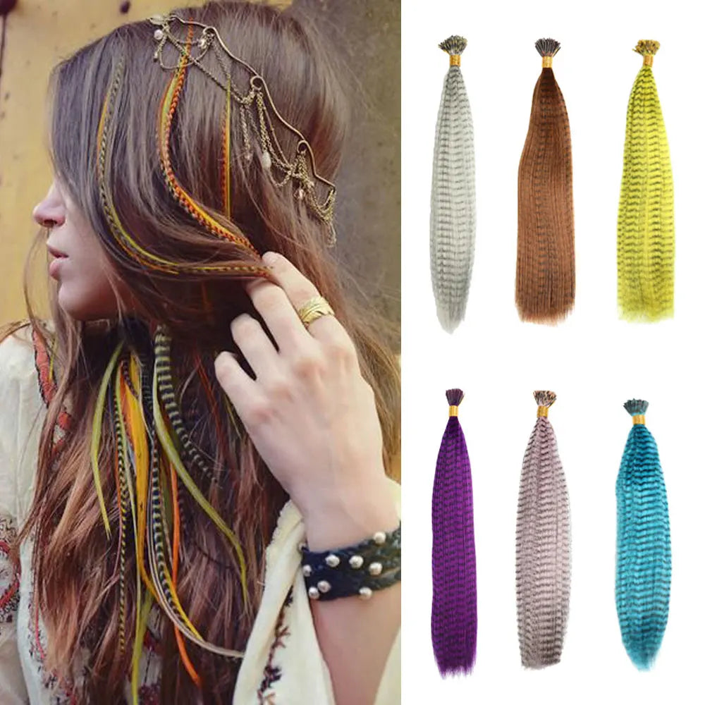 AZQUEEN Feathers For Hair Extension Synthetic Colorful Hair Extensions Accessories Wig Accessories Extra Hairpiece