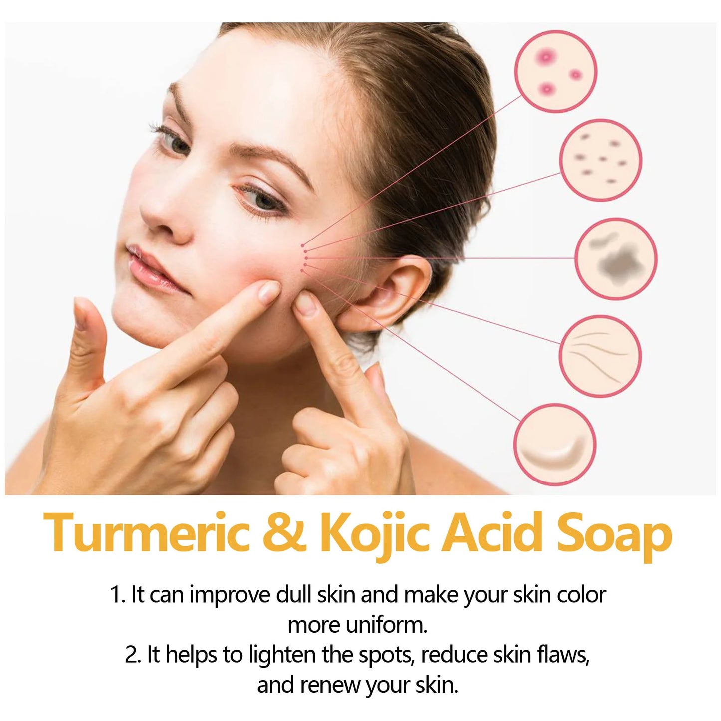 Turmeric Face Whitening Soap Anti Acne Pimples Removal Dark Spots Lightening Kojic Acid Cleansing Soaps Moisturizing Facial Skin