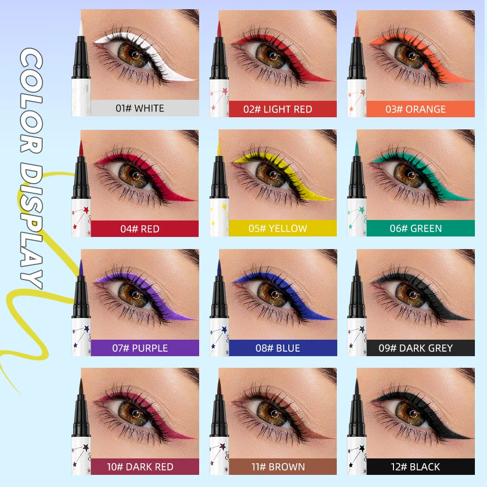 12 Colours Colourful Eyeliner Liquid Waterproof Matte Liquid Eyeliner Pen Long Lasting Green Yellow Purple Blue White Eye Liner