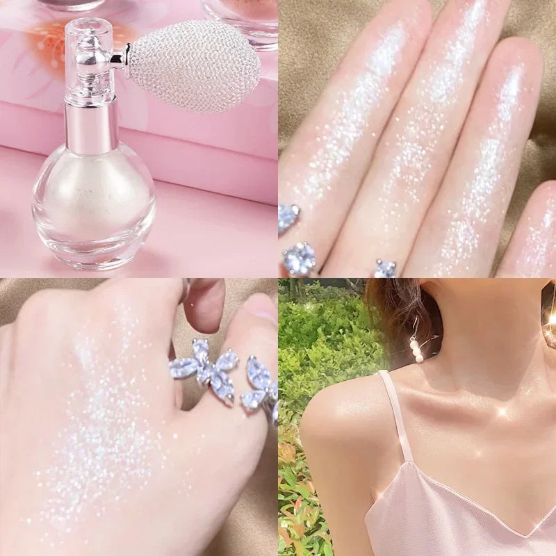 4 Colors Highlighter Powder Spray Brighten Skin Highlighter Glitter Powder Spray Shimmer Sparkle Powder Face Body Highlighter