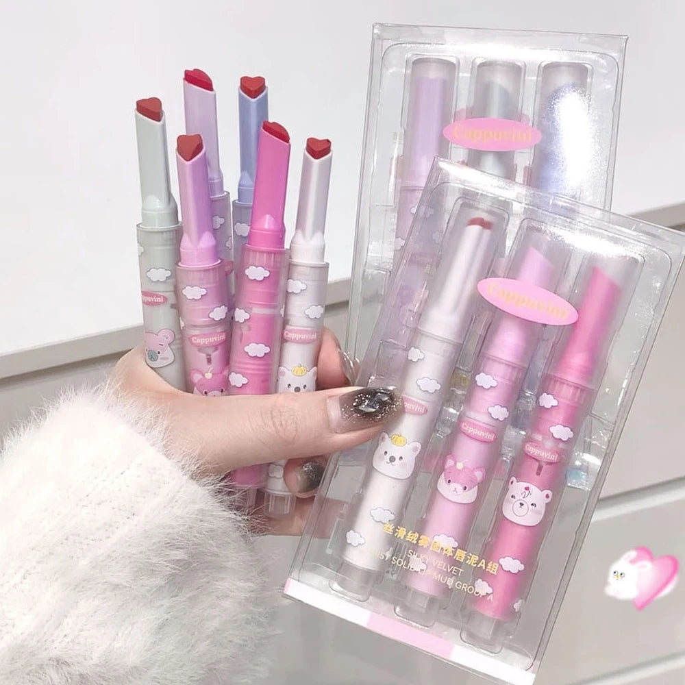 6 Colors Heart-shaped Velvet Lipstick Makeup Waterproof Non-stick Cup Matte Solid Lip Tint Pen Lasting Sexy Red Lipstick Pencil