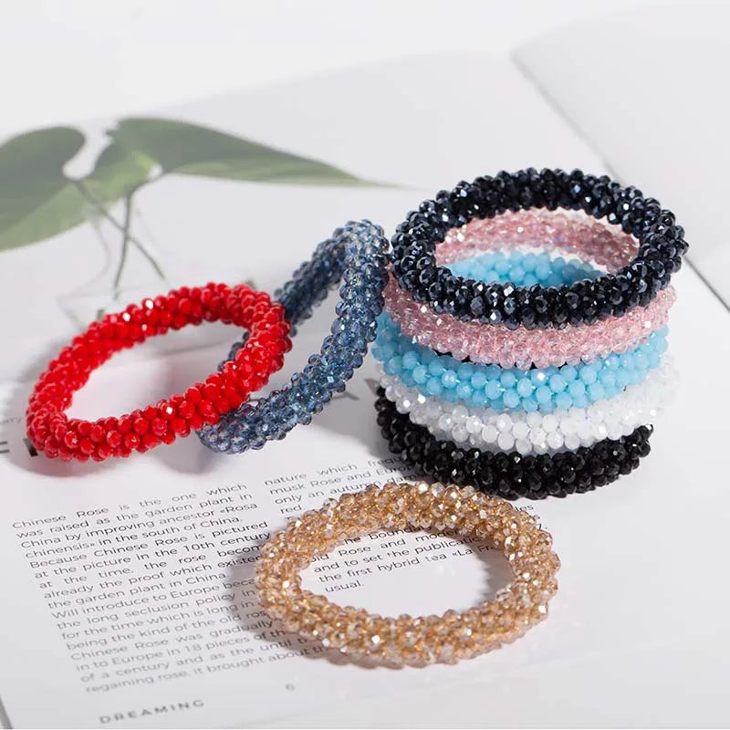 Fashion Crystal Beads Hair Rope for Women Ponytail Scrunchies Elastic Hair Bands Beaded Rubber Hairband Hair Accessories