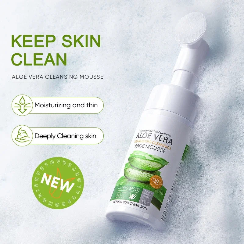 120ml  Cleansing Mousse Moisturizing Aloe Vera Refreshing Facial Cleanser Face Wash Skin Care Products