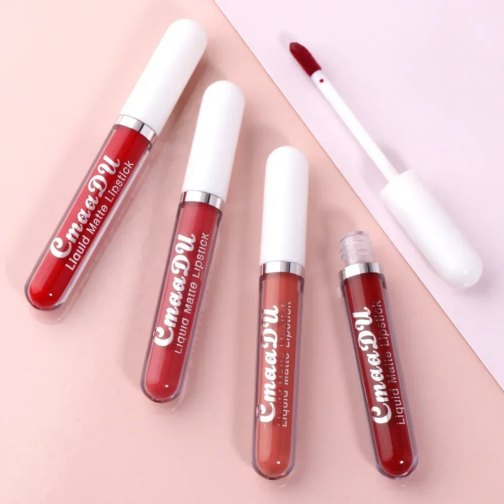 3Pcs/Set Waterproof Matte Nude Lip Gloss Brown Nude Pigment Dark Red Long Lasting Velvet Liquid Lipstick Women Makeup Lip Glaze