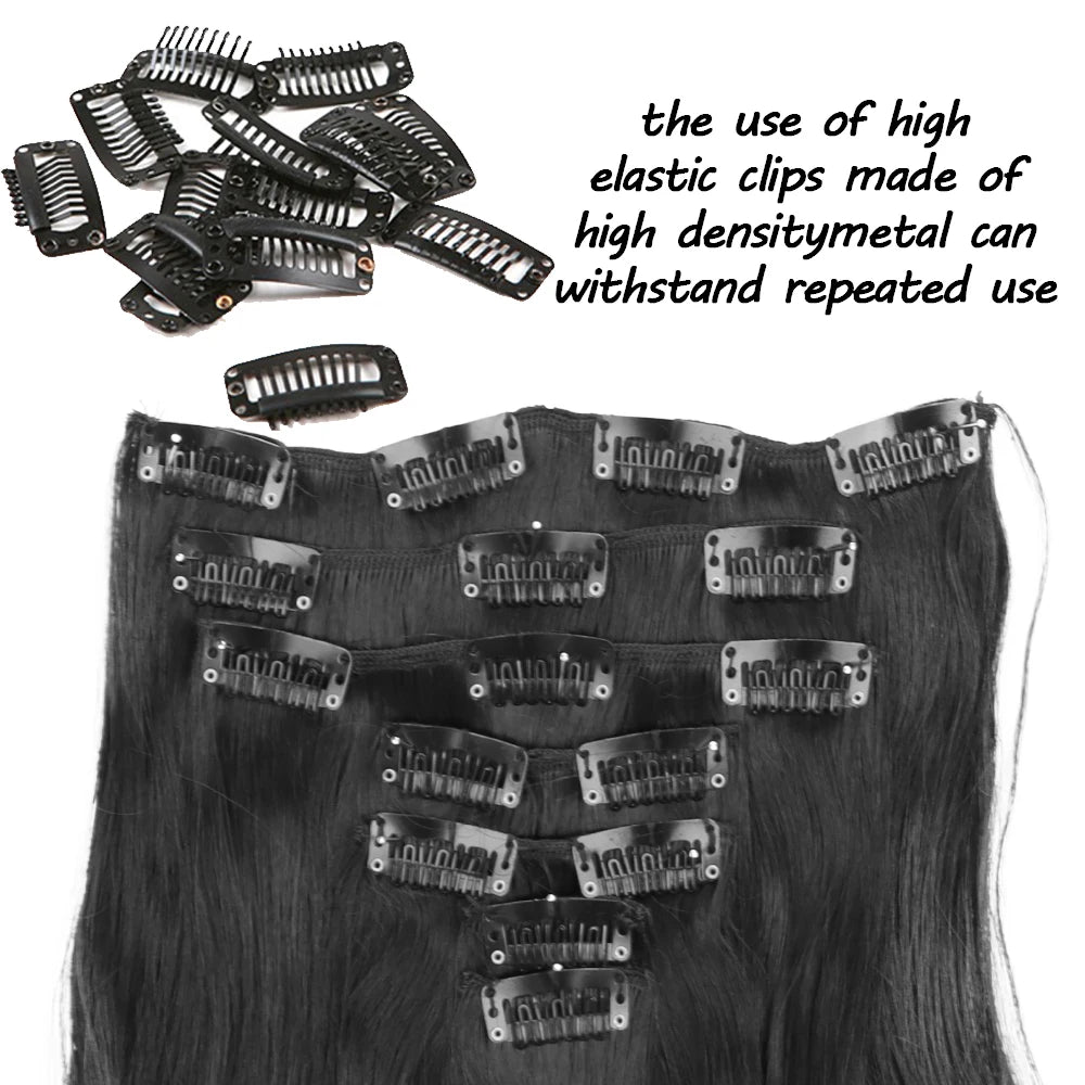 MISSQUEEN Long wavy Synthetic 16 clips Hair Extensions Clips in Hair 24Inch 7Pcs/set Suitable for Women Wig Hairpieces