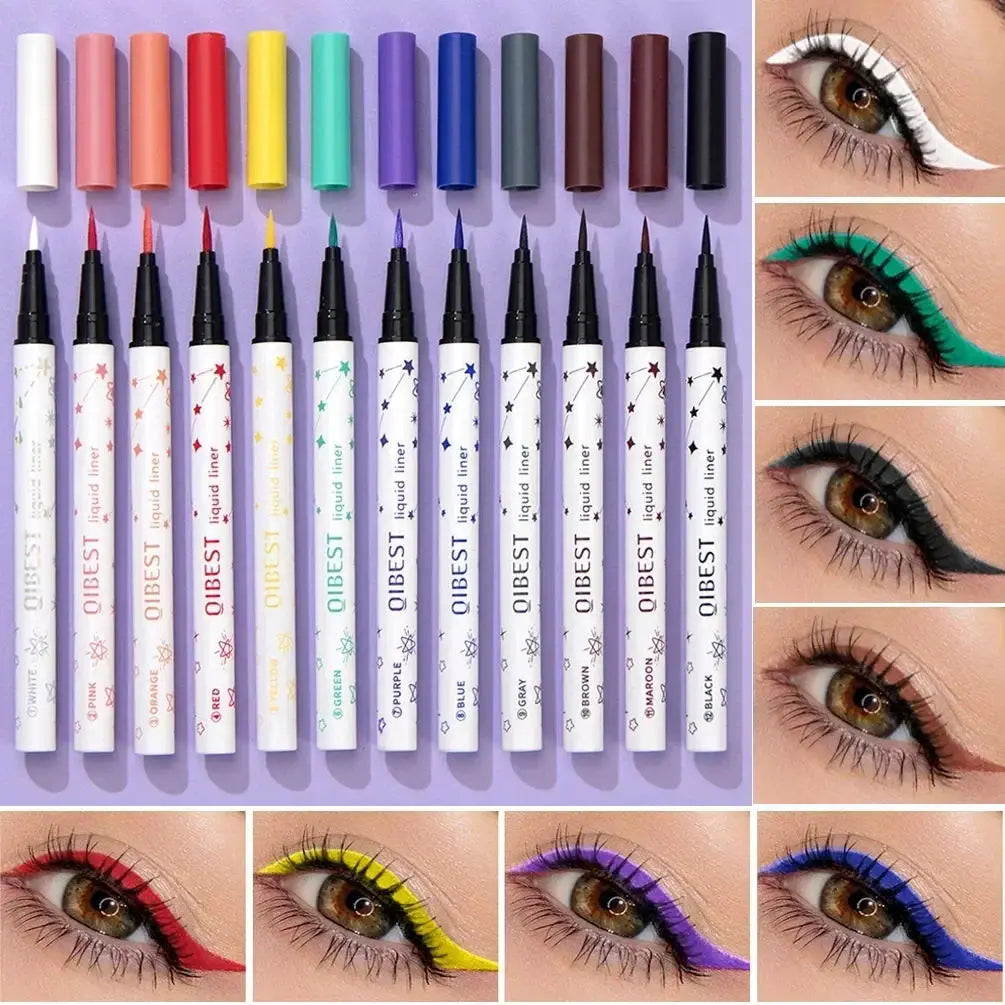 12 Colours Colourful Eyeliner Liquid Waterproof Matte Liquid Eyeliner Pen Long Lasting Green Yellow Purple Blue White Eye Liner