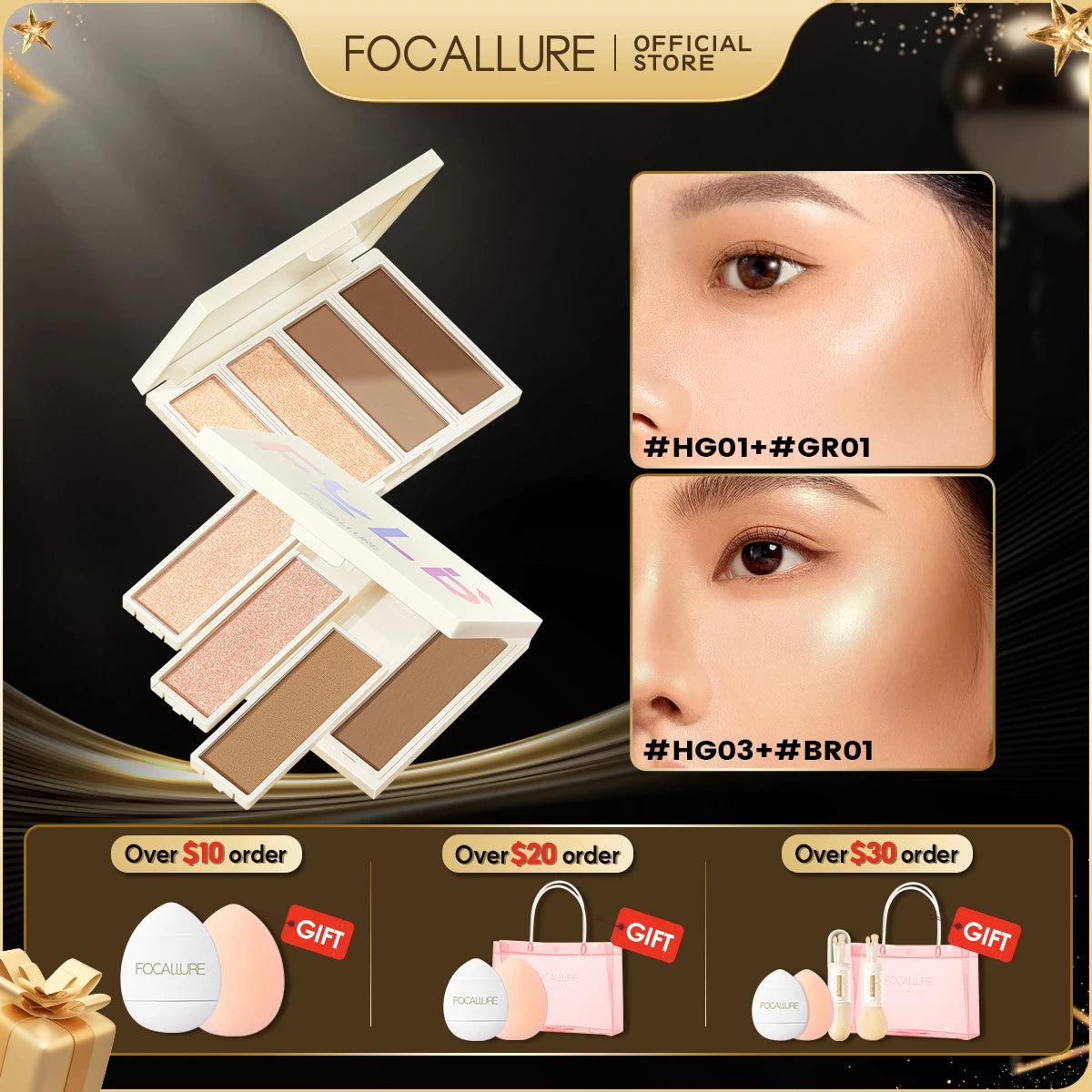 FOCALLURE DIY Matte Face Bronzers Highlighters Palette Waterproof Long-lasting Shimmer Pigment Contour Powder Makeup Cosmetics