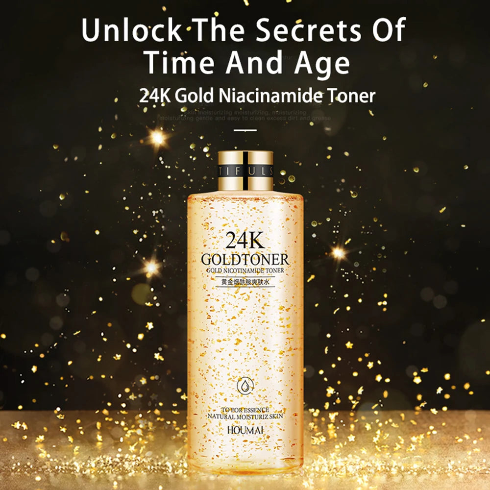 24K Gold Nicotinamide Face Toner Moisturize Oil Control Shrink Pores Anti Aging Fade Fine Lines Brighten Tone Skin Care 300ml