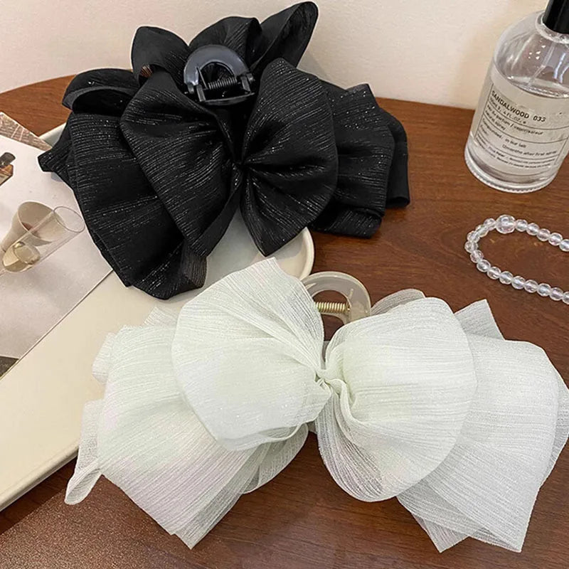 Women Elegant Three Layers Large Chiffon Bow Hair Claw Sweet Hair Decorate Headband Hair Claw Clip Fashion Hair Accessories