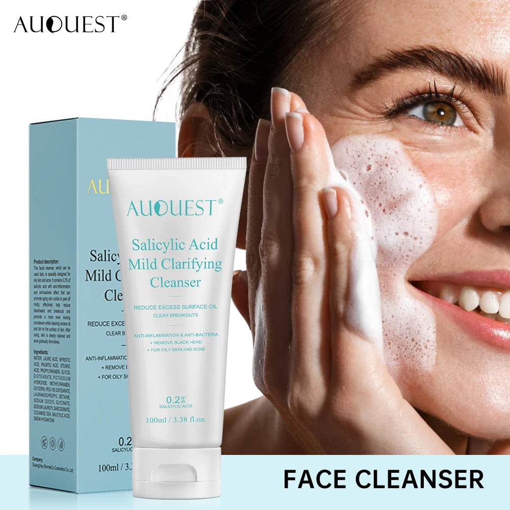 AUQUEST Salicylic Acid Face Cleaner Oil Control Facial Cleansing Remove Black Dots Pimple Gentle Face Wash Gel Skin Care