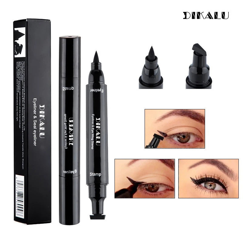 Double-ended Quick-drying Eyeliner Pen Triangular Stamp Brush 2 In 1 Waterproof Lasting Non-smudge Liquid Eyeliner Hot Cosmetic